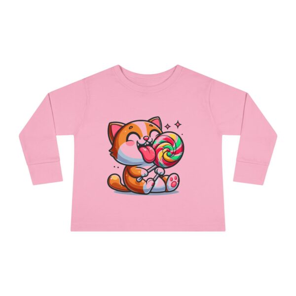 Cute Toddler Long Sleeve Tee with Lollipop Cat Design, Perfect Gift for Birthdays, Playdates, Everyday Wear, Toddler Fashion, Kids' Apparel