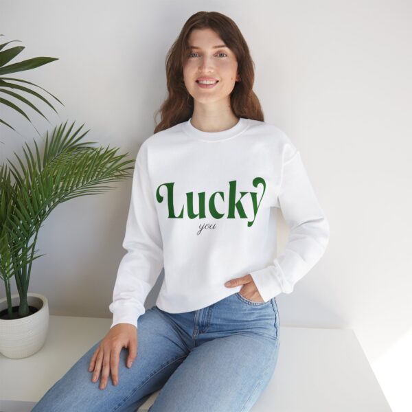 Lucky You Unisex Heavy Blend Crewneck Sweatshirt, for St. Patrick's Day, Charm Apparel, Graphic t-shirt - Image 4