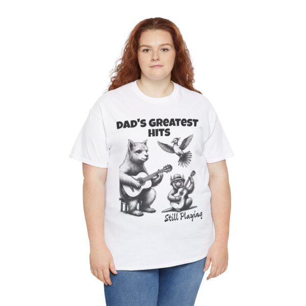 Dad's Greatest Hits Tee, Funny Gift for Dads, Music Lovers Shirt, Father's Day Apparel, Cat and Bird Design T-Shirt - Image 4