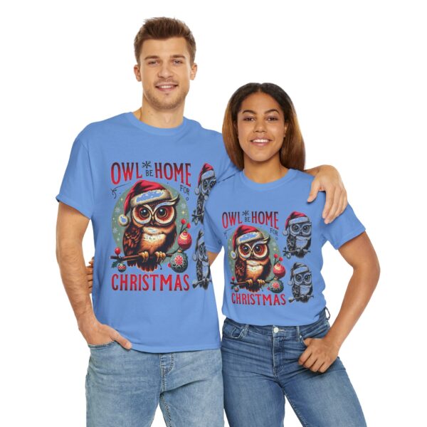 Owl Home for Christmas Tee, Cozy Winter Apparel, Holiday Gift for Owl Lovers, Cute Christmas Shirt - Image 8