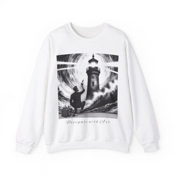 Lighthouse Art Crewneck Sweatshirt, Navigate with Art Gift, Unisex Sweatshirt for Artists, Cozy Casual Style, Ocean Lover Apparel - Image 5