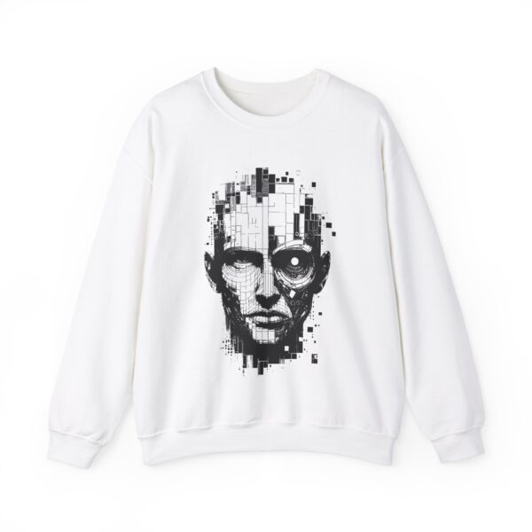 Pixelated Face Crewneck Sweatshirt, Unisex Art Sweatshirt, Graphic Crewneck, Stylish Gift for Tech Lovers, Modern Urban Wear