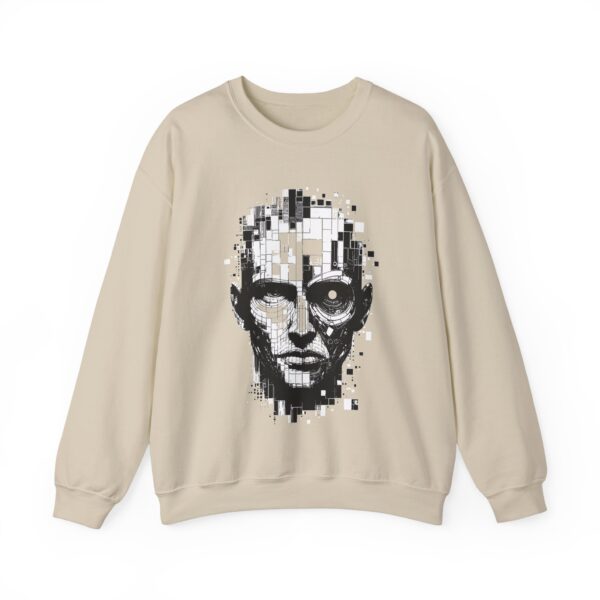 Pixelated Face Crewneck Sweatshirt, Unisex Art Sweatshirt, Graphic Crewneck, Stylish Gift for Tech Lovers, Modern Urban Wear - Image 5