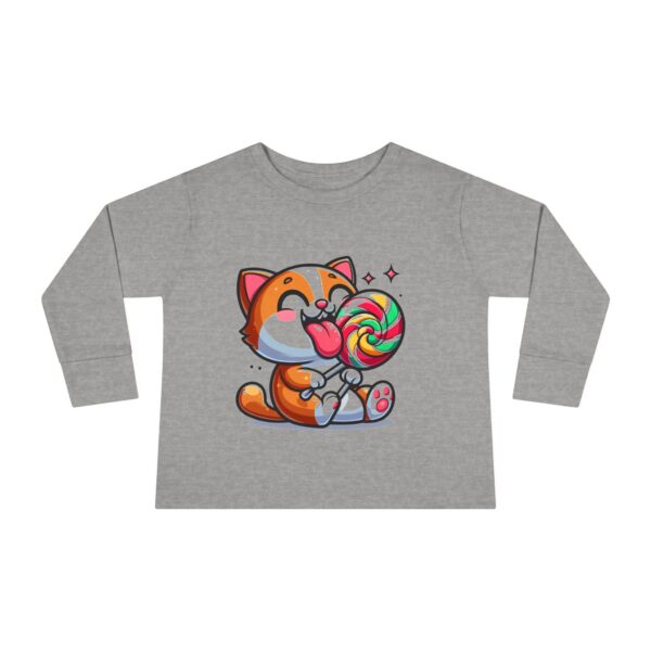 Cute Toddler Long Sleeve Tee with Lollipop Cat Design, Perfect Gift for Birthdays, Playdates, Everyday Wear, Toddler Fashion, Kids' Apparel - Image 2