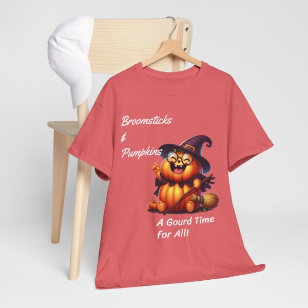 Halloween Themed Unisex Heavy Cotton Tee, Gourd Time Tee, Broomsticks & Pumpkins Shirt, Cozy Fall T-Shirt, Autumn Celebration Apparel,