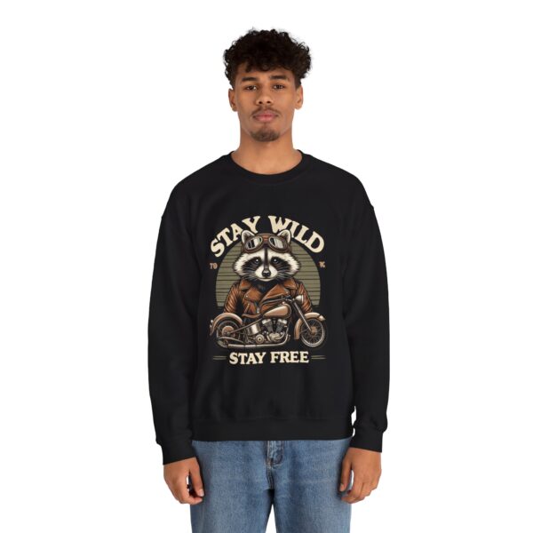 Stay Wild Raccoon Sweatshirt - Unisex Heavy Blend Crewneck, Perfect for Nature Lovers, Gift for Motorcycle Enthusiasts, Cozy Fashion - Image 9