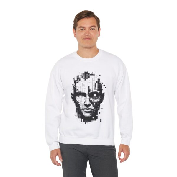 Pixelated Face Crewneck Sweatshirt, Unisex Art Sweatshirt, Graphic Crewneck, Stylish Gift for Tech Lovers, Modern Urban Wear - Image 2
