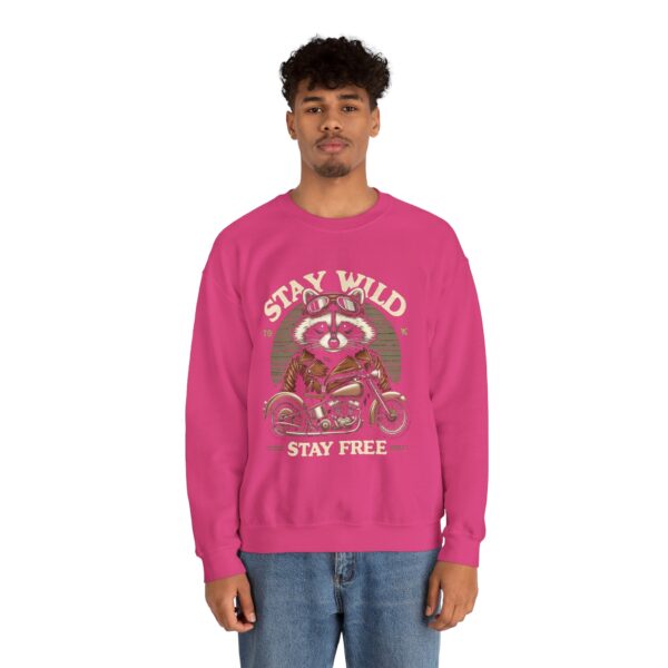 Stay Wild Raccoon Sweatshirt - Unisex Heavy Blend Crewneck, Perfect for Nature Lovers, Gift for Motorcycle Enthusiasts, Cozy Fashion - Image 4