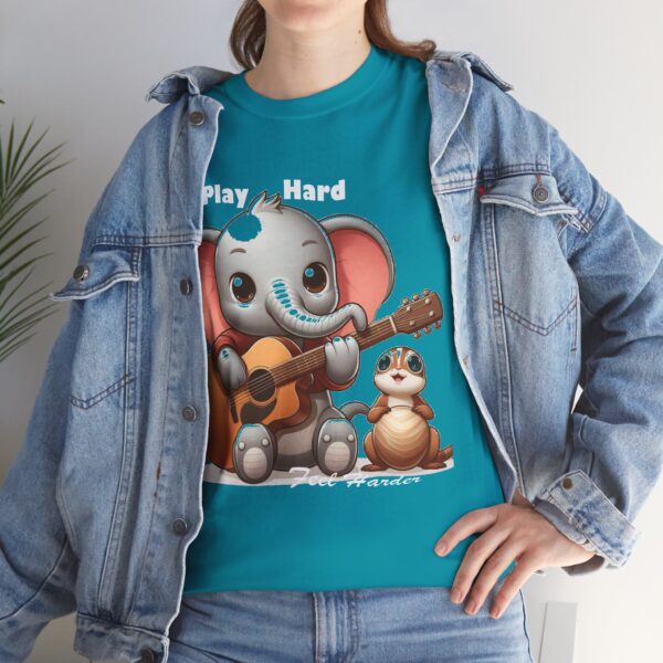 Playful Elephant Unisex Heavy Cotton Tee, Cute Animal Shirt, Fun Music Tee, Gift for Kids & Adults, Casual Wear, Play Hard - Image 6
