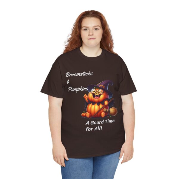Halloween Themed Unisex Heavy Cotton Tee, Gourd Time Tee, Broomsticks & Pumpkins Shirt, Cozy Fall T-Shirt, Autumn Celebration Apparel, - Image 4