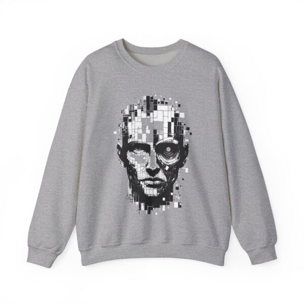 Pixelated Face Crewneck Sweatshirt, Unisex Art Sweatshirt, Graphic Crewneck, Stylish Gift for Tech Lovers, Modern Urban Wear - Image 7