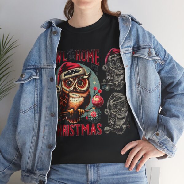 Owl Home for Christmas Tee, Cozy Winter Apparel, Holiday Gift for Owl Lovers, Cute Christmas Shirt - Image 3