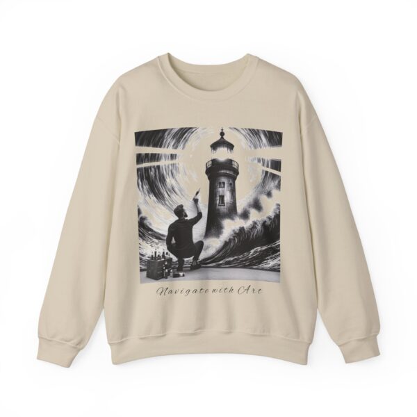 Lighthouse Art Crewneck Sweatshirt, Navigate with Art Gift, Unisex Sweatshirt for Artists, Cozy Casual Style, Ocean Lover Apparel - Image 3