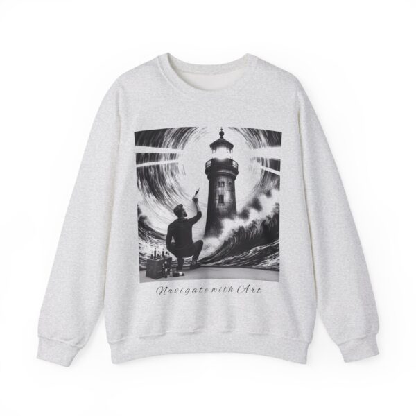 Lighthouse Art Crewneck Sweatshirt, Navigate with Art Gift, Unisex Sweatshirt for Artists, Cozy Casual Style, Ocean Lover Apparel - Image 2