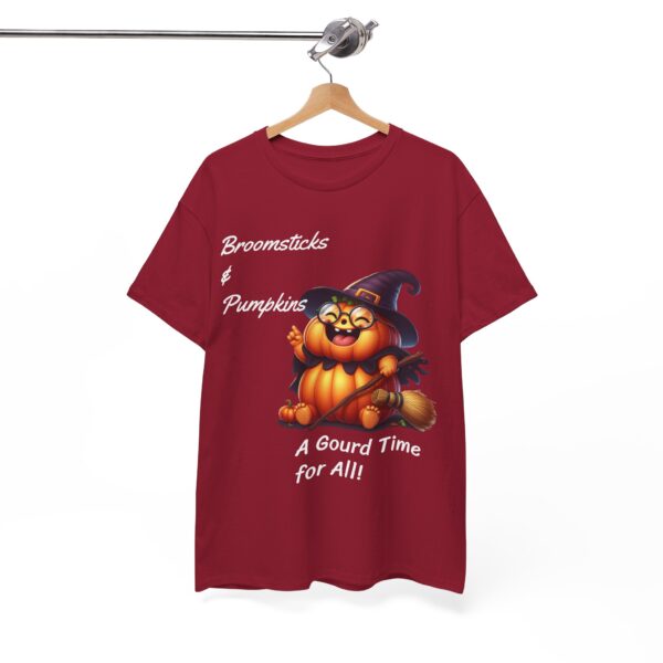 Halloween Themed Unisex Heavy Cotton Tee, Gourd Time Tee, Broomsticks & Pumpkins Shirt, Cozy Fall T-Shirt, Autumn Celebration Apparel, - Image 10