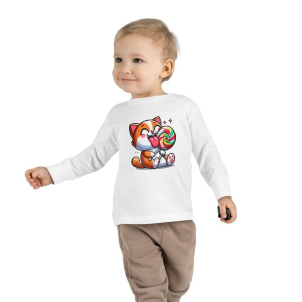 Cute Toddler Long Sleeve Tee with Lollipop Cat Design, Perfect Gift for Birthdays, Playdates, Everyday Wear, Toddler Fashion, Kids' Apparel - Image 5