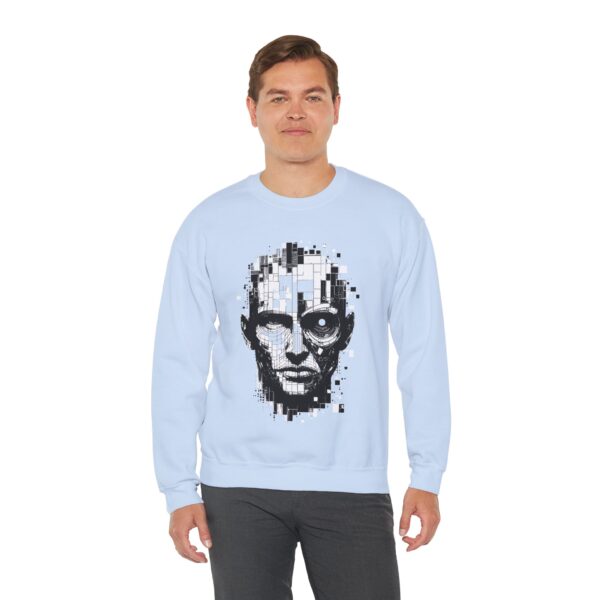 Pixelated Face Crewneck Sweatshirt, Unisex Art Sweatshirt, Graphic Crewneck, Stylish Gift for Tech Lovers, Modern Urban Wear - Image 10