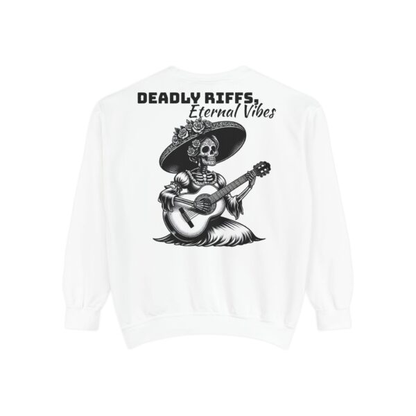 Deadly Riffs Sweatshirt, Skull Art Sweatshirt, Unique Unisex Sweatshirt, Music Lover Gift, Festival Apparel, Casual Wear - Image 4