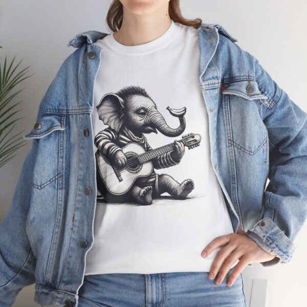 Cute Elephant Music Tee, Fun T-Shirt for Animal Lovers, Unisex Heavy Cotton Tee, for music lovers