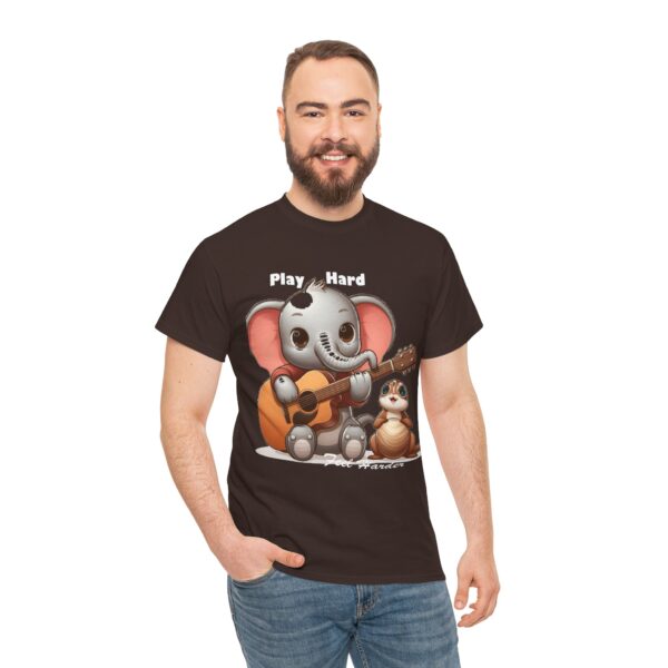 Playful Elephant Unisex Heavy Cotton Tee, Cute Animal Shirt, Fun Music Tee, Gift for Kids & Adults, Casual Wear, Play Hard - Image 4