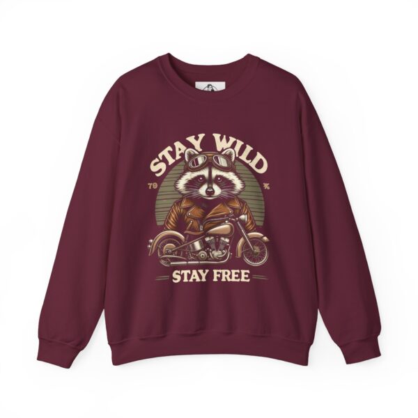 Stay Wild Raccoon Sweatshirt - Unisex Heavy Blend Crewneck, Perfect for Nature Lovers, Gift for Motorcycle Enthusiasts, Cozy Fashion - Image 5