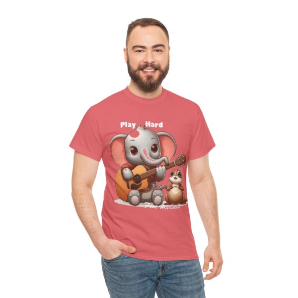 Playful Elephant Unisex Heavy Cotton Tee, Cute Animal Shirt, Fun Music Tee, Gift for Kids & Adults, Casual Wear, Play Hard