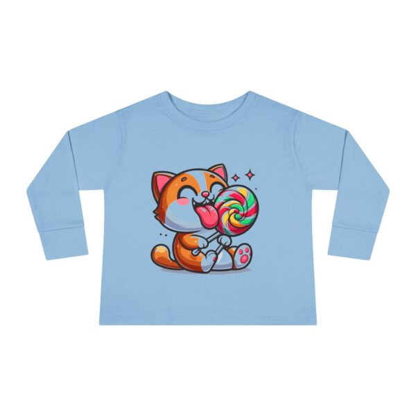 Cute Toddler Long Sleeve Tee with Lollipop Cat Design, Perfect Gift for Birthdays, Playdates, Everyday Wear, Toddler Fashion, Kids' Apparel - Image 3