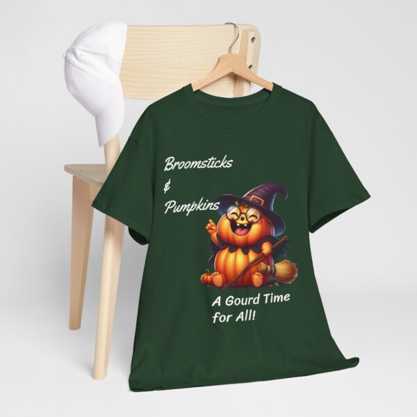 Halloween Themed Unisex Heavy Cotton Tee, Gourd Time Tee, Broomsticks & Pumpkins Shirt, Cozy Fall T-Shirt, Autumn Celebration Apparel, - Image 5