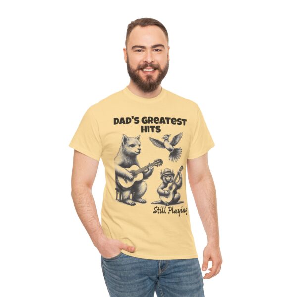 Dad's Greatest Hits Tee, Funny Gift for Dads, Music Lovers Shirt, Father's Day Apparel, Cat and Bird Design T-Shirt - Image 10