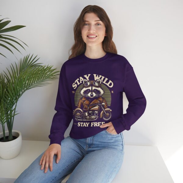 Stay Wild Raccoon Sweatshirt - Unisex Heavy Blend Crewneck, Perfect for Nature Lovers, Gift for Motorcycle Enthusiasts, Cozy Fashion - Image 7