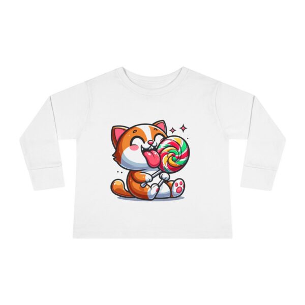 Cute Toddler Long Sleeve Tee with Lollipop Cat Design, Perfect Gift for Birthdays, Playdates, Everyday Wear, Toddler Fashion, Kids' Apparel - Image 4