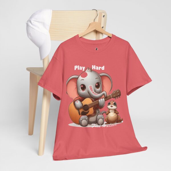 Playful Elephant Unisex Heavy Cotton Tee, Cute Animal Shirt, Fun Music Tee, Gift for Kids & Adults, Casual Wear, Play Hard - Image 2