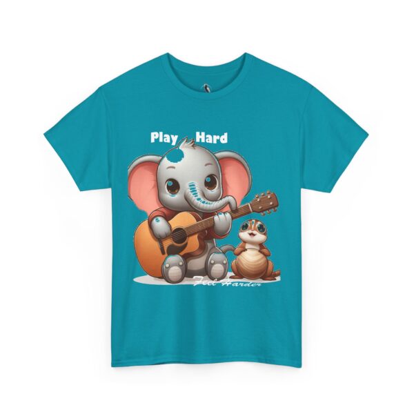Playful Elephant Unisex Heavy Cotton Tee, Cute Animal Shirt, Fun Music Tee, Gift for Kids & Adults, Casual Wear, Play Hard - Image 5