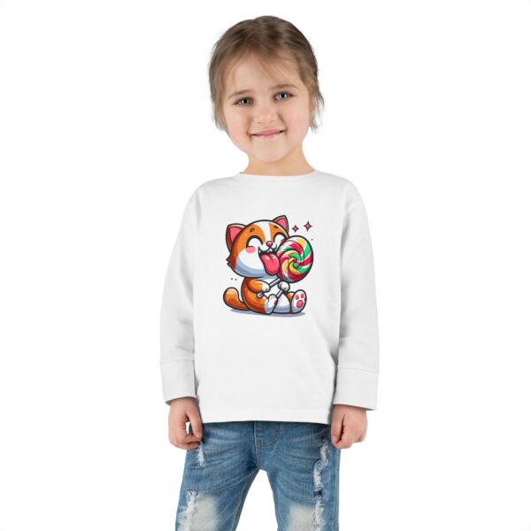 Cute Toddler Long Sleeve Tee with Lollipop Cat Design, Perfect Gift for Birthdays, Playdates, Everyday Wear, Toddler Fashion, Kids' Apparel - Image 6