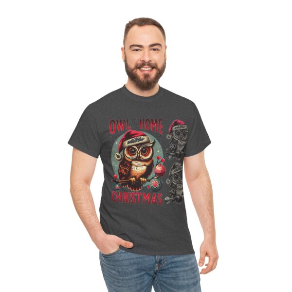 Owl Home for Christmas Tee, Cozy Winter Apparel, Holiday Gift for Owl Lovers, Cute Christmas Shirt - Image 6