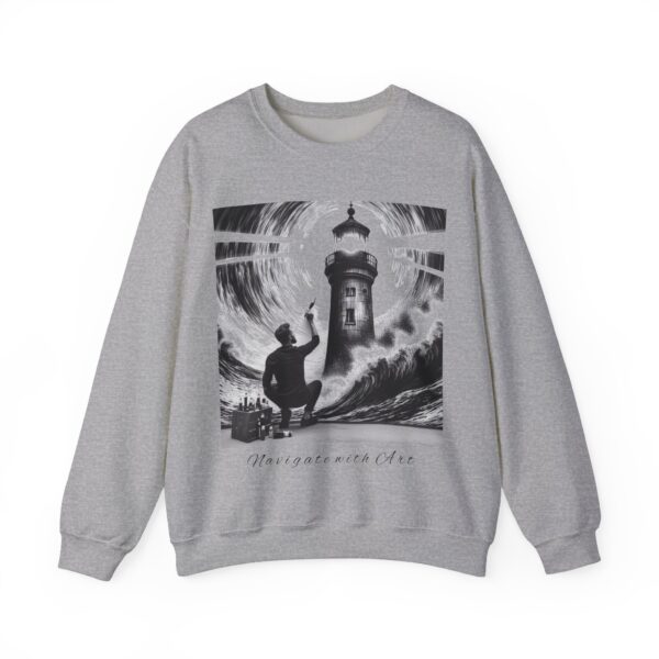 Lighthouse Art Crewneck Sweatshirt, Navigate with Art Gift, Unisex Sweatshirt for Artists, Cozy Casual Style, Ocean Lover Apparel - Image 4