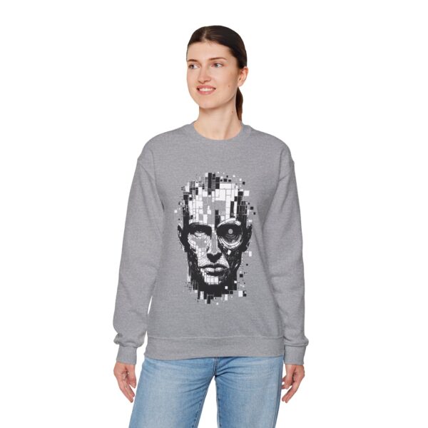 Pixelated Face Crewneck Sweatshirt, Unisex Art Sweatshirt, Graphic Crewneck, Stylish Gift for Tech Lovers, Modern Urban Wear - Image 8