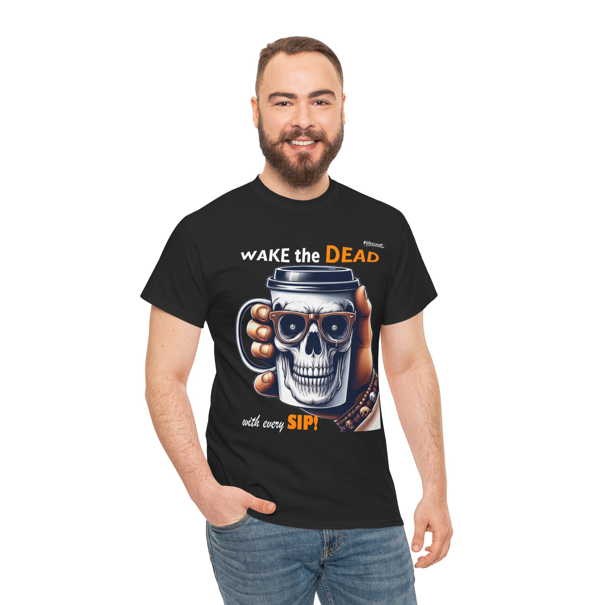 Wake the Dead Skull Tee, Spooky Coffee Shirt, Halloween Gift, Unisex Graphic Tee - Image 5