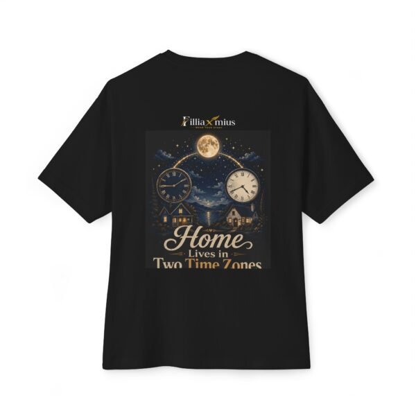 Home Lives in Two Time Zones Oversized Graphic T-Shirt | Long Distance Home Unisex Tee