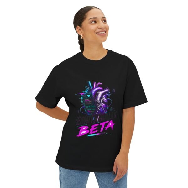 Emotionally in Beta Oversized Graphic T-Shirt | Technology Humor Unisex Tee