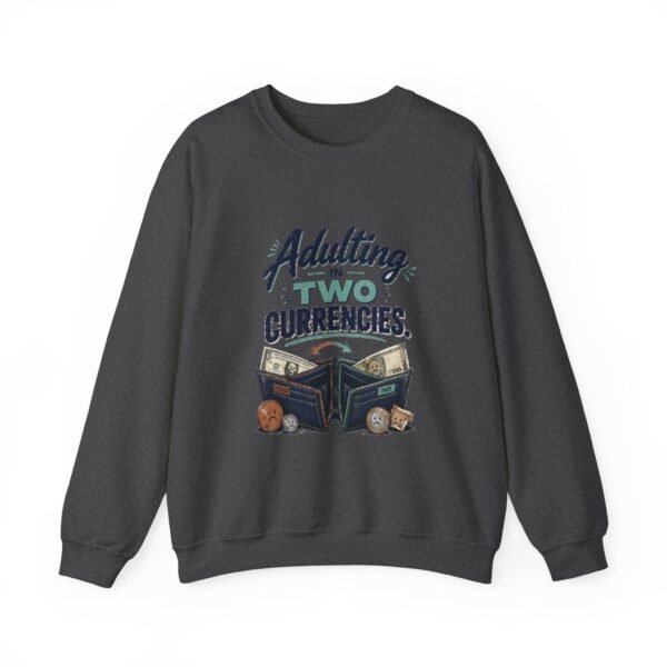 Adulting in Two Currencies Graphic Sweatshirt | Expat Humor Unisex Sweatshirt