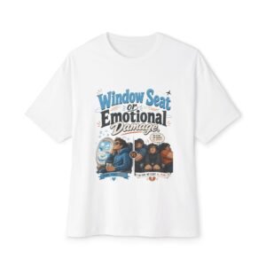 Window Seat or Emotional Damage Oversized Graphic T-Shirt | Travel Humor Unisex Tee
