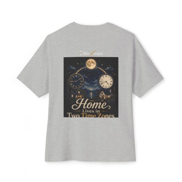 Home Lives in Two Time Zones Oversized Graphic T-Shirt | Long Distance Home Unisex Tee
