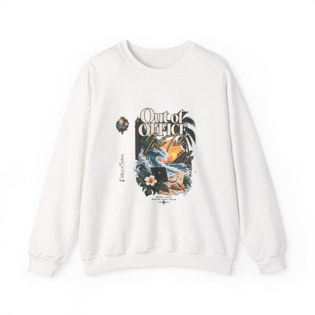 Out of Office Into Tide Tropical Beach Artw | Men Sweatshirt | Front Main + Emblem