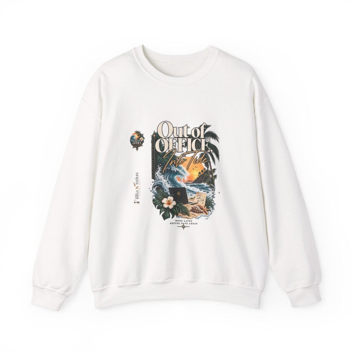 Out of Office Into Tide Tropical Beach Artw | Men Sweatshirt | Front Main + Emblem
