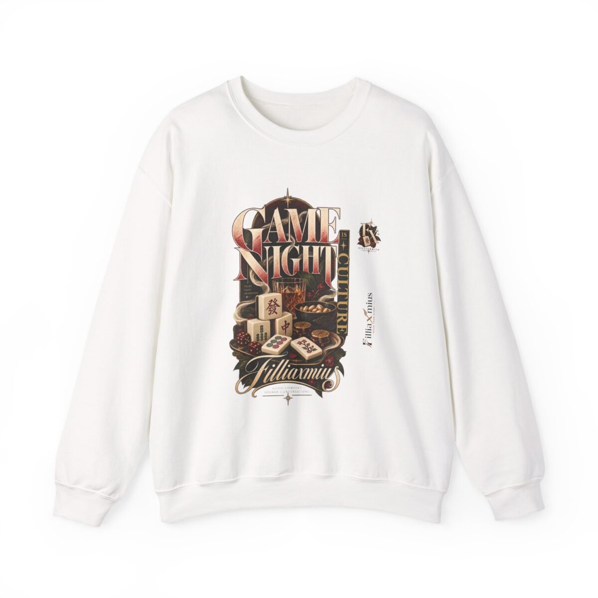 Vintage Game Night Mahjong Casino Artwork | Men Sweatshirt | Front Main + Emblem
