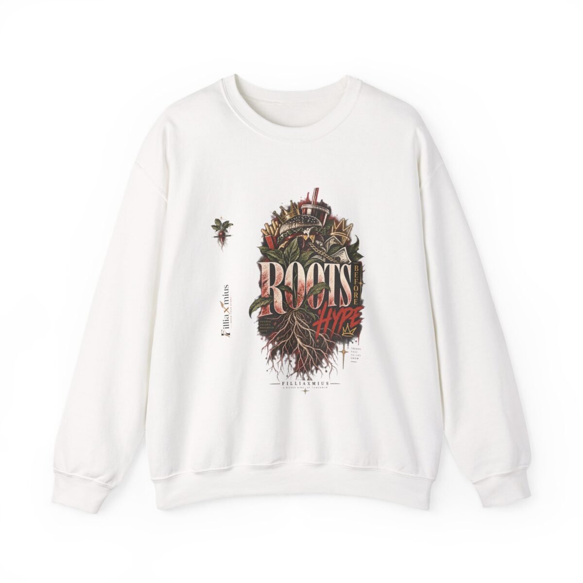 Roots Hype Botanical Collage Artwork | Men Sweatshirt | Front Main + Emblem