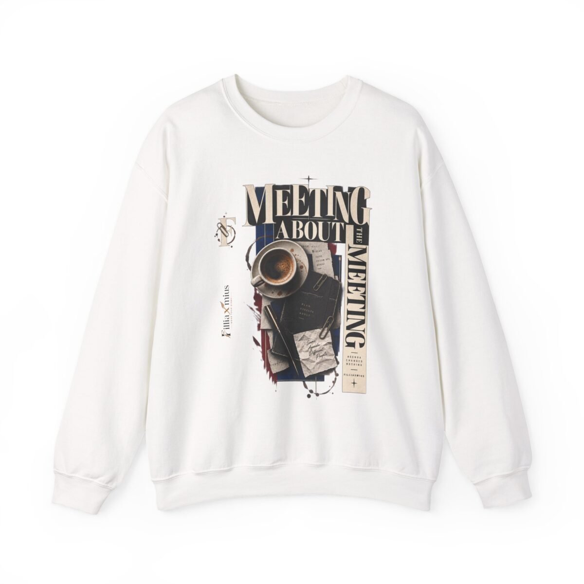 Vintage Meeting Coffee Desk Collage Design | Men Sweatshirt | Front Main + Emblem