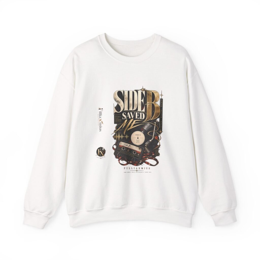 Side B Saved Me Retro Music Artwork | Men Sweatshirt | Front Main + Emblem