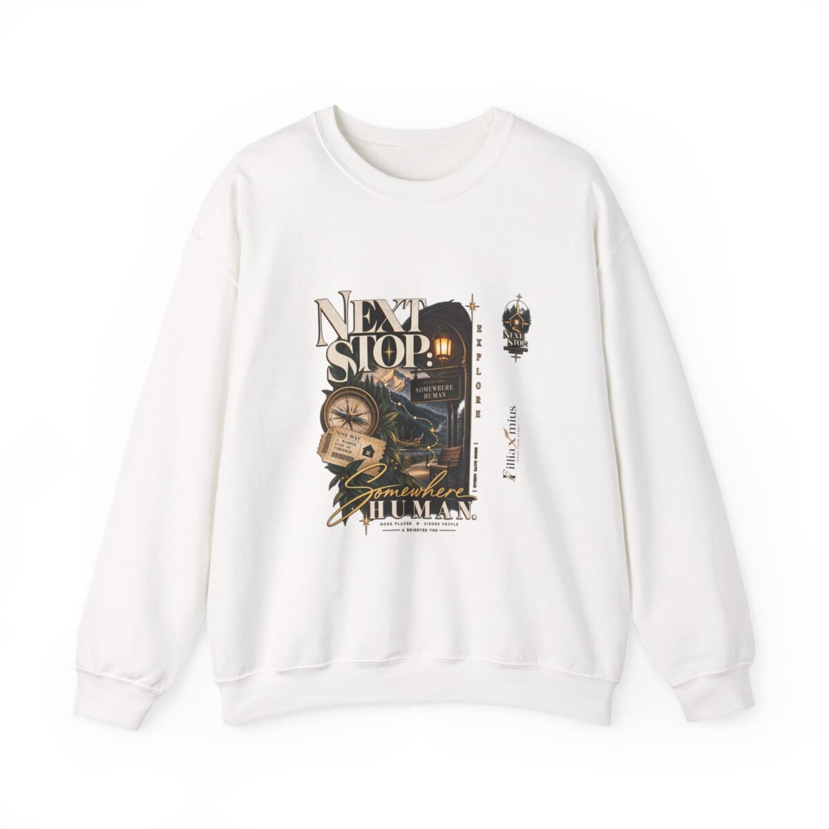 Somewhere Human Vintage Mountain Travel Des | Men Sweatshirt | Front Main + Emblem